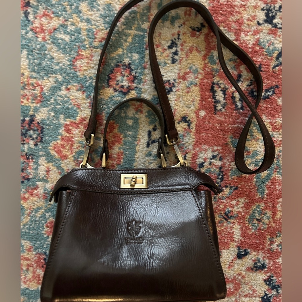 Vera Pelle Chocolate Brown Leather Satchel with Gold Hardware